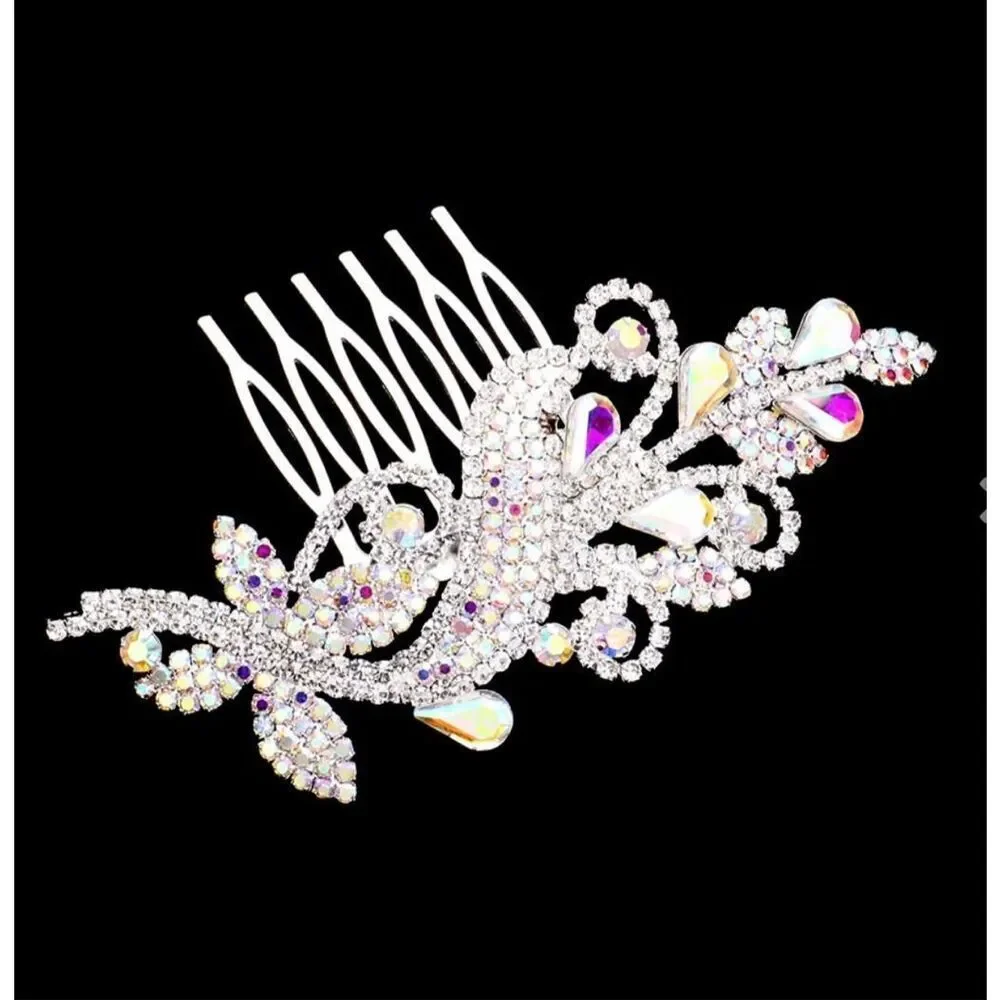 Christina Collection Aurora Borealis ornate hair comb.wedding prom special event